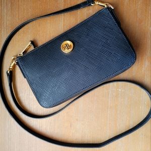 Signature LRL Lauren Ralph Lauren black pebble leather cross body bag